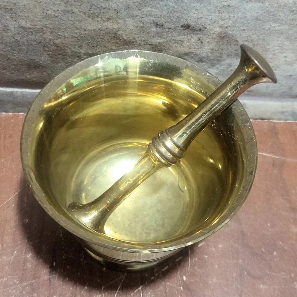 Antique Brass Mortar and Pestle Set